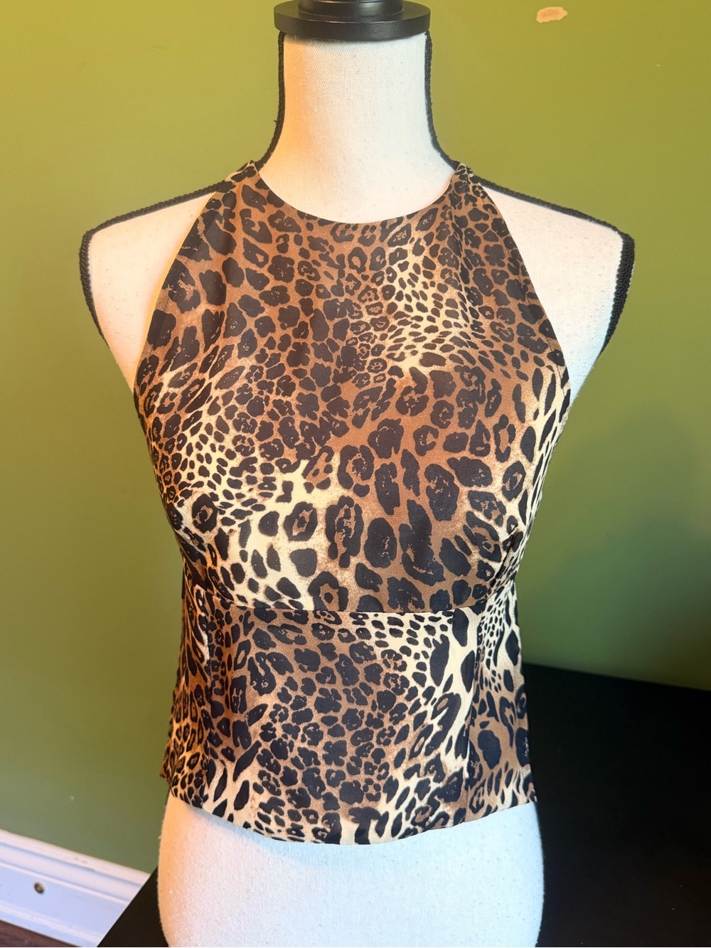 Leopard Print Halter Tank Top - Brown